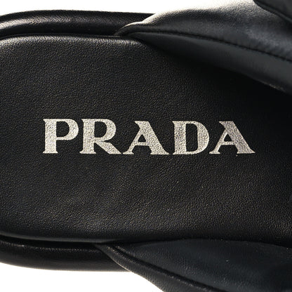 Prada Nappa Soft Metal Triangle Logo Padded Slingback Wedge Sandals 38.5 Black 8 of 8