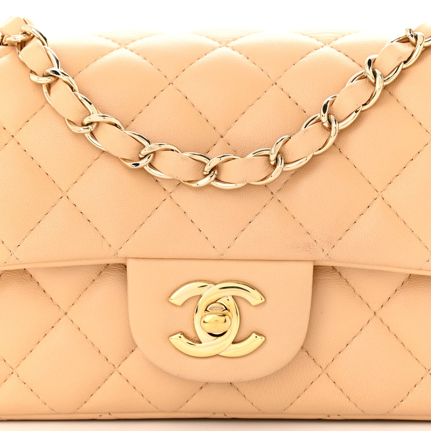 Lambskin Quilted Mini Rectangular Flap Beige