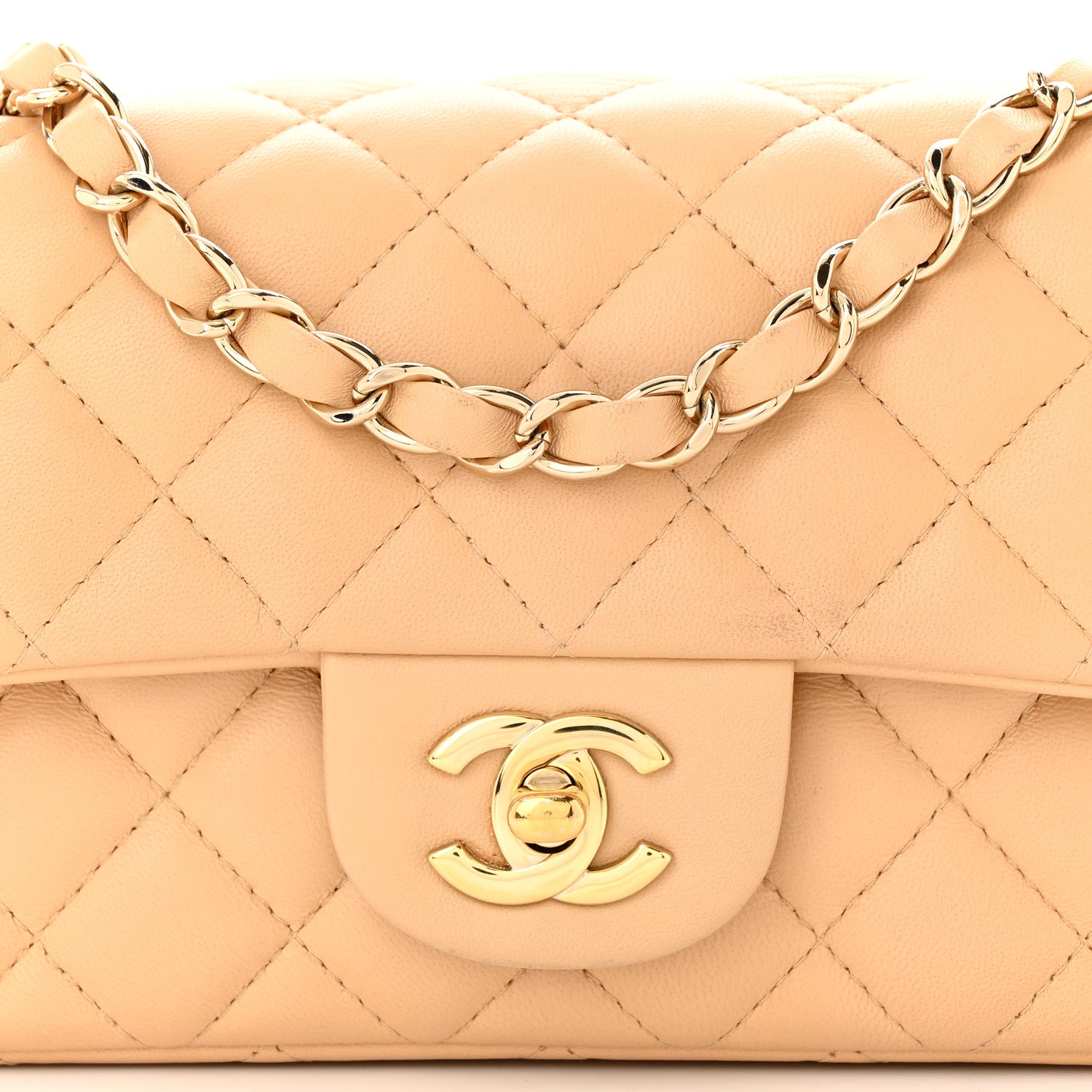 Chanel Lambskin Quilted Mini Rectangular Flap Beige 8 of 12