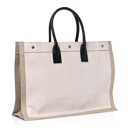 Saint Laurent Linen Calfskin Rive Gauche Tote Optic White 2 of 6
