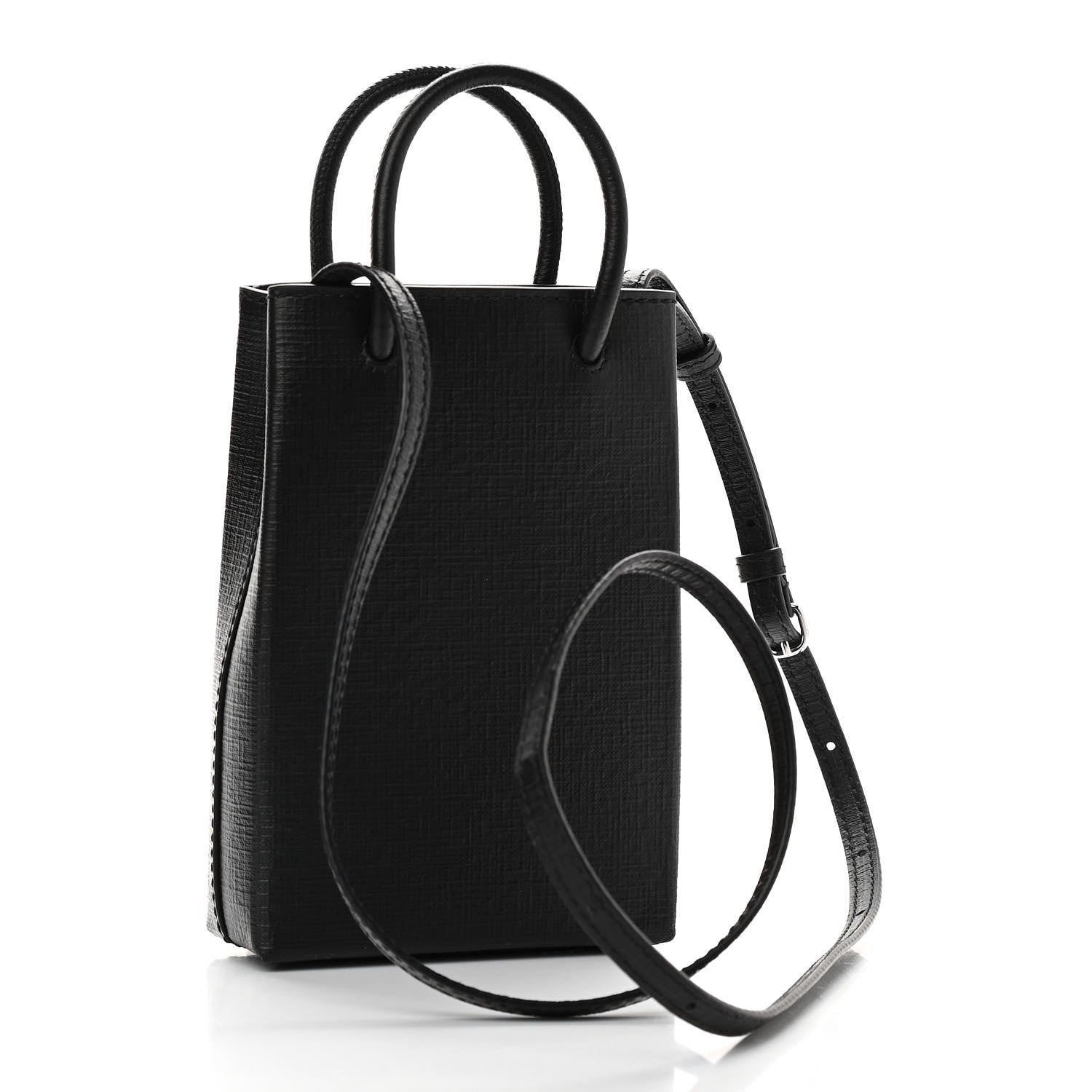 Balenciaga Squared Calfskin Logo Shopping Phone Holder Bag Black 3 of 9