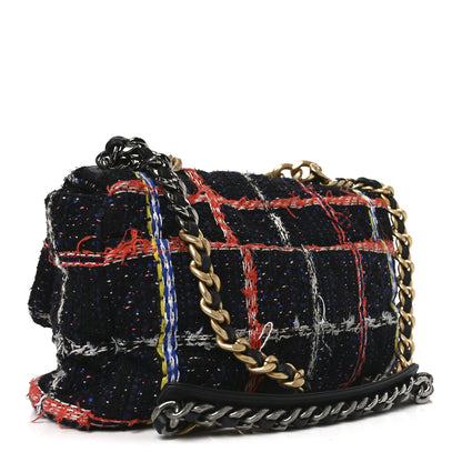 Chanel Tweed Quilted Large Chanel 19 Flap Black Orange Blue 3 of 10
