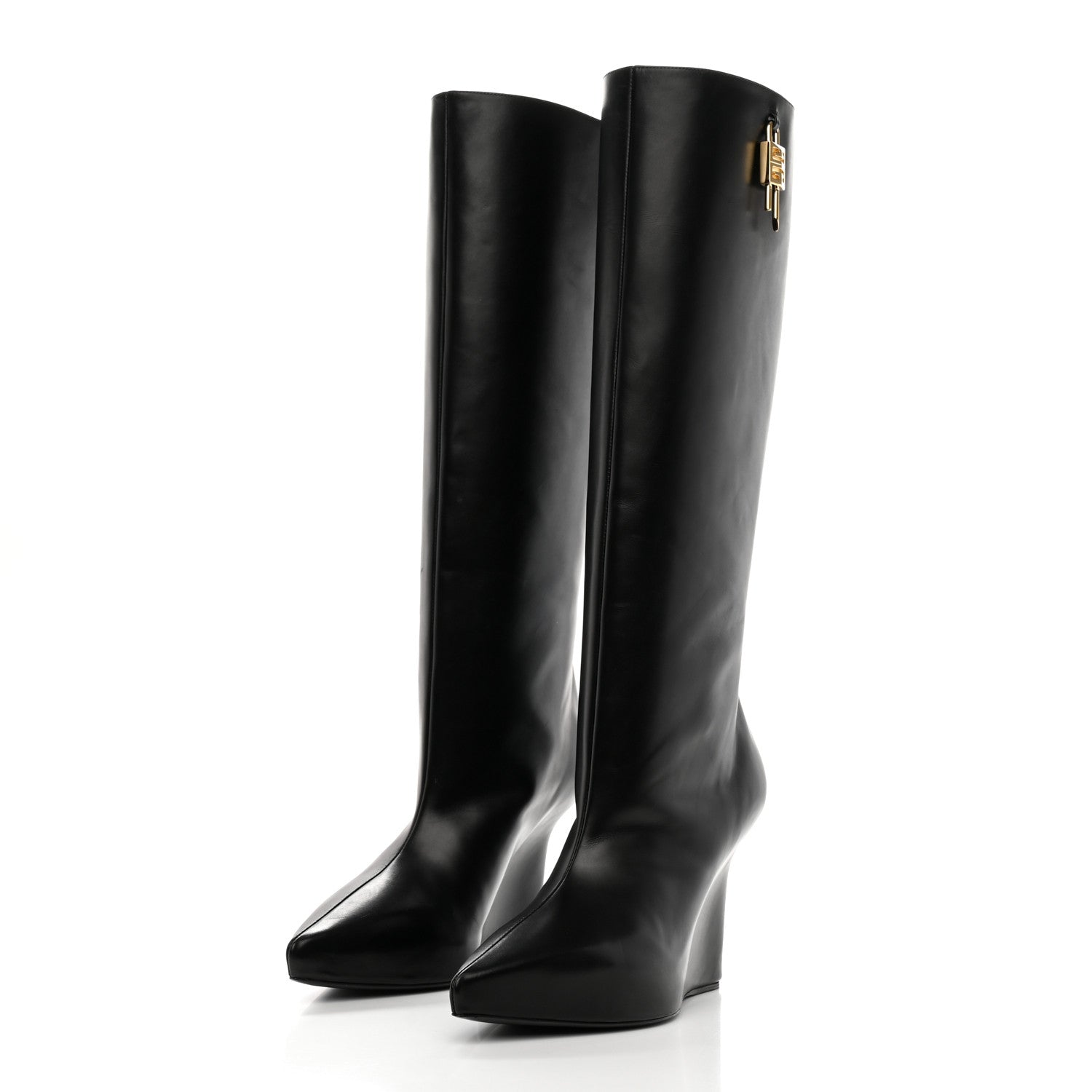 Givenchy Calfskin G Lock Wedge Knee High Boots 38 Black 3 of 9