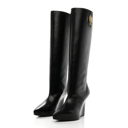 Givenchy Calfskin G Lock Wedge Knee High Boots 38 Black 3 of 9