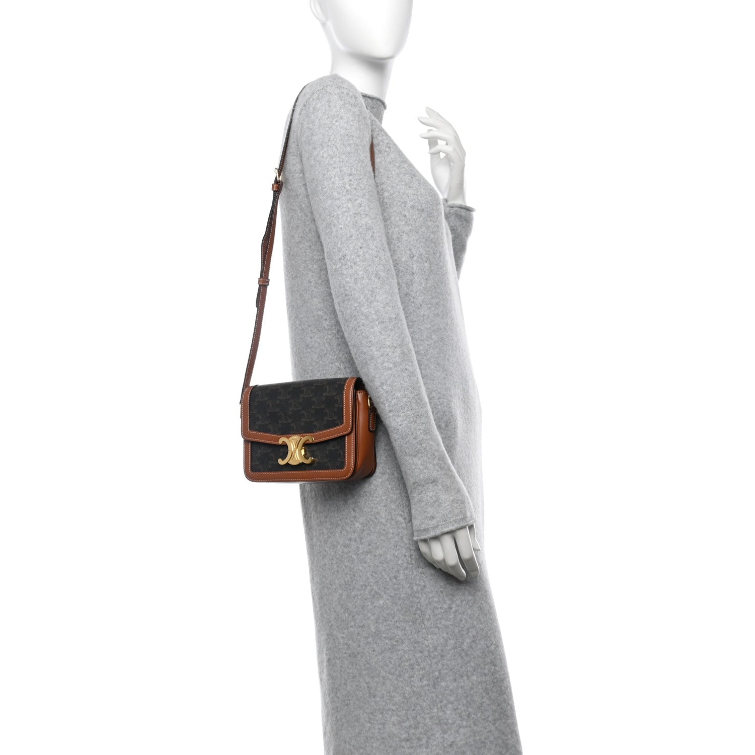Celine Calfskin Triomphe Canvas Teen Triomphe Bag Tan 2 of 10