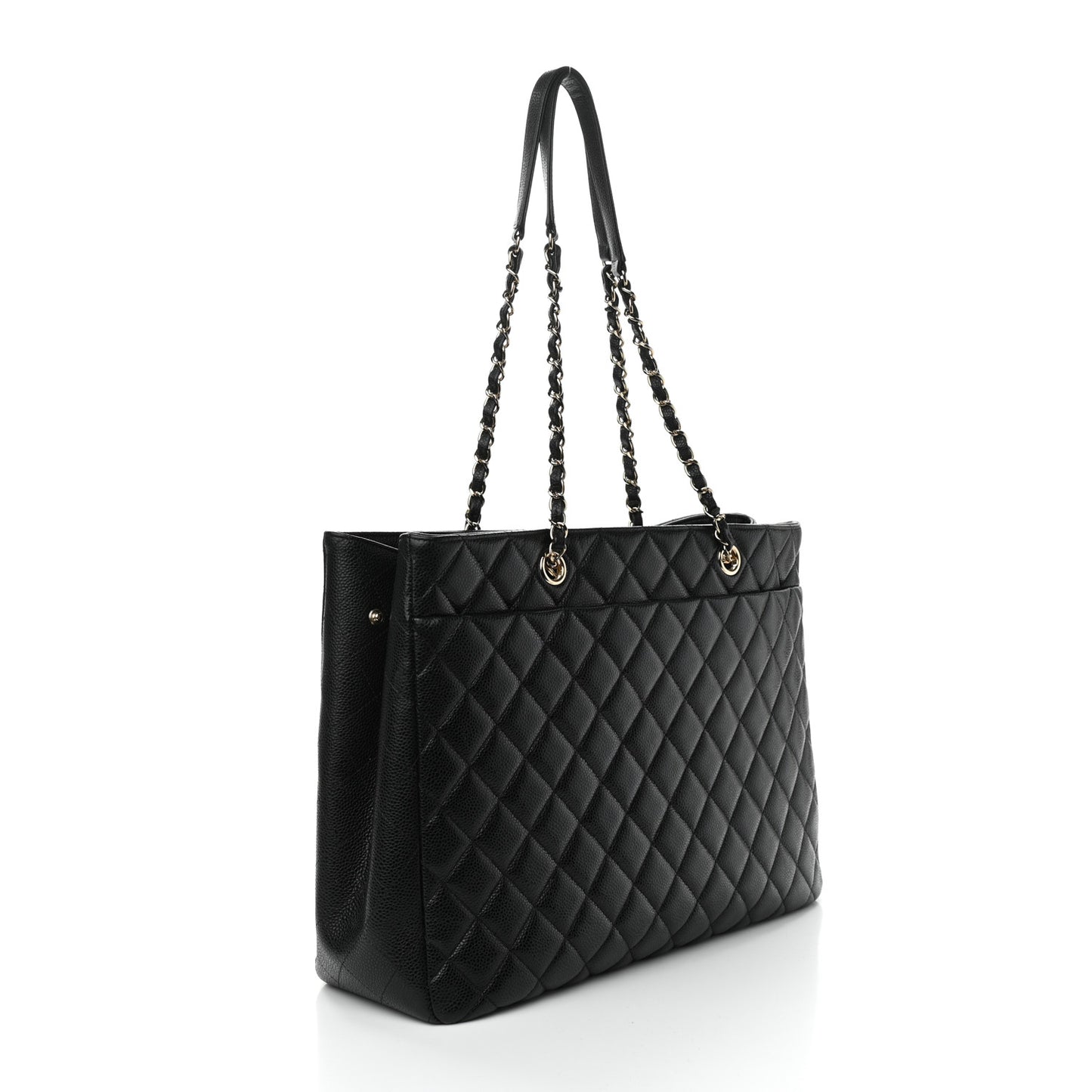 Caviar Quilted Large Shopping Tote Black