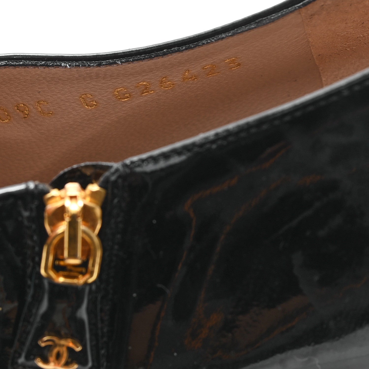 Chanel Patent Calfskin Peep Toe Short Ankle Boots 41 Black Gold 9 of 9