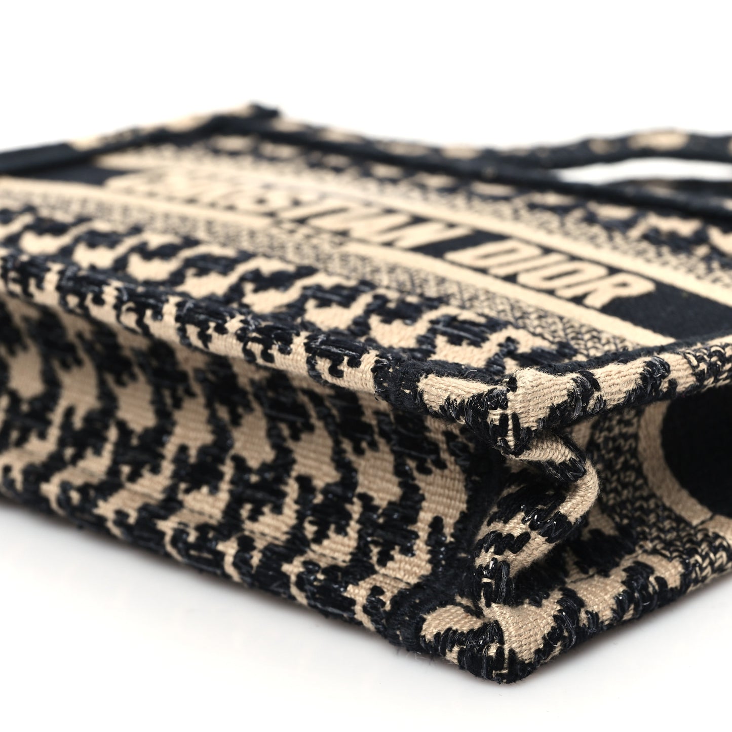 Canvas Houndstooth Embroidered Mini Book Tote Black