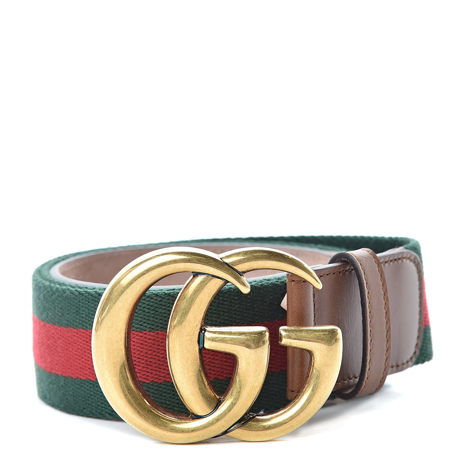 Gucci Nylon Calfskin Double G Web 40mm Belt 90 36 Green Red Cuir 1 of 6