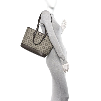 Gucci GG Supreme Monogram Textured Calfskin Small Ophidia Shoulder Tote Bag Beige Ebony New Acero 2 of 10
