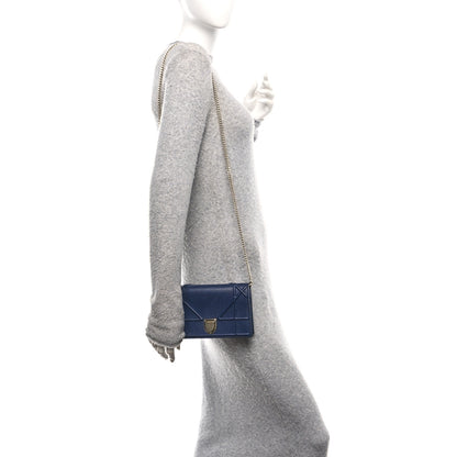 Christian Dior Grained Calfskin Diorama Wallet on Chain Pouch Blue 2 of 11