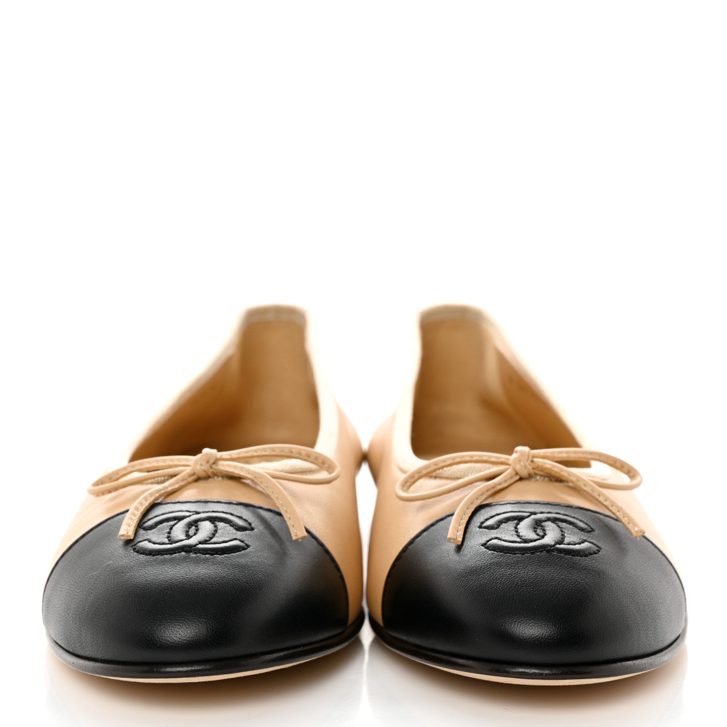 Chanel Lambskin Cap Toe Ballerina Flats 39.5 Beige Black 2 of 11