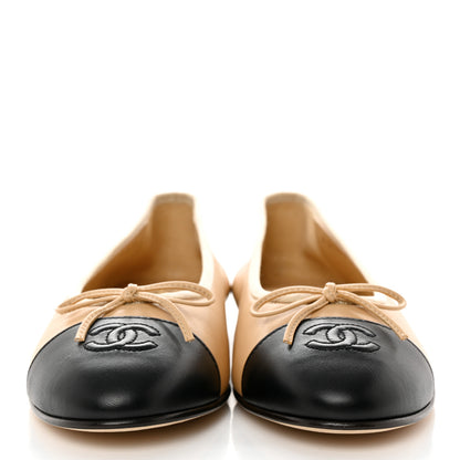 Chanel Lambskin Cap Toe Ballerina Flats 39.5 Beige Black 2 of 11