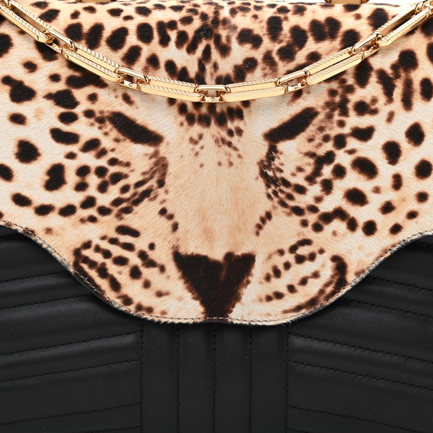 Gucci Calfskin Tarapunta Pony Hair Jaguar Print Bamboo Top Handle Flap Bag Black 8 of 10