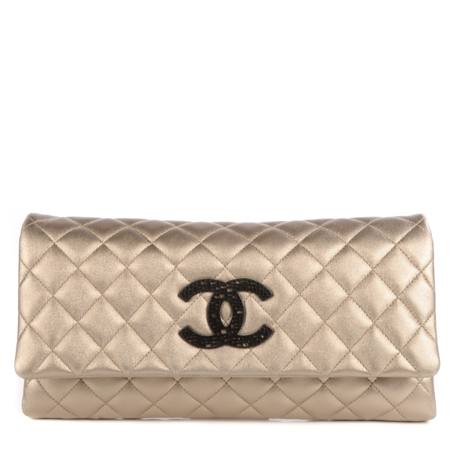 Chanel Metallic Lambskin Quilted Clutch w Butterfly Chain Gold 1 of 7