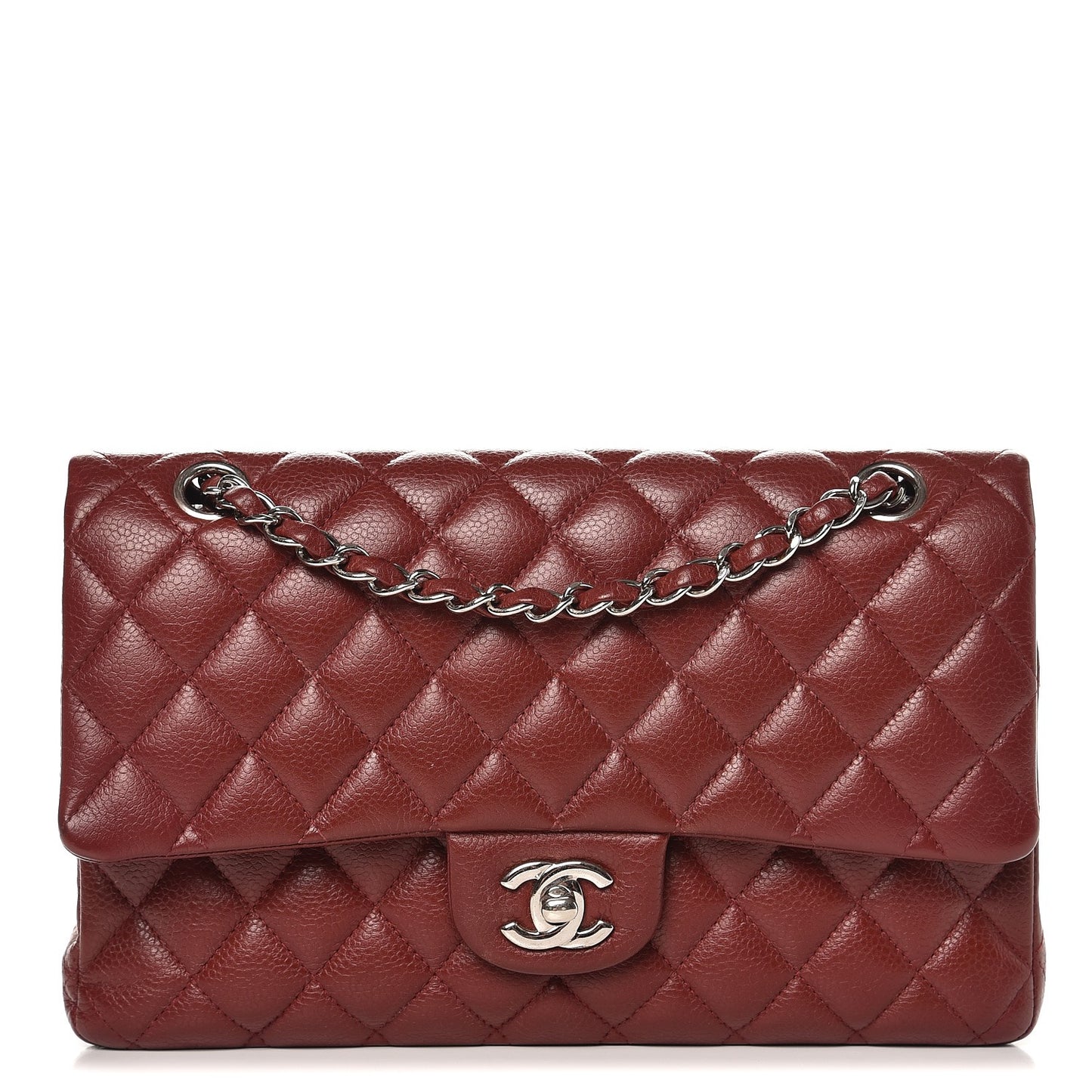 Caviar Quilted Medium Double Flap Dark Red