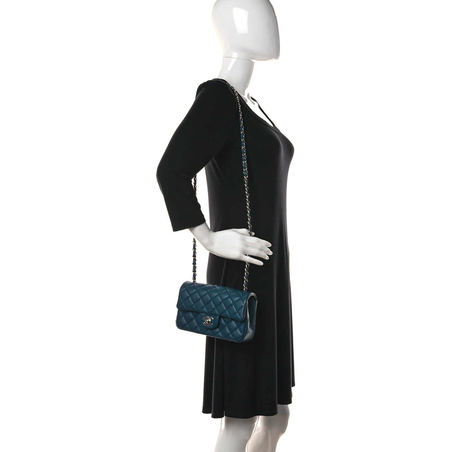 Lambskin Quilted Mini Rectangular Flap Dark Blue