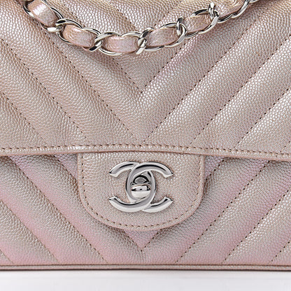 Chanel Iridescent Caviar Chevron Quilted Mini Rectangular Flap Light Gold 10 of 11