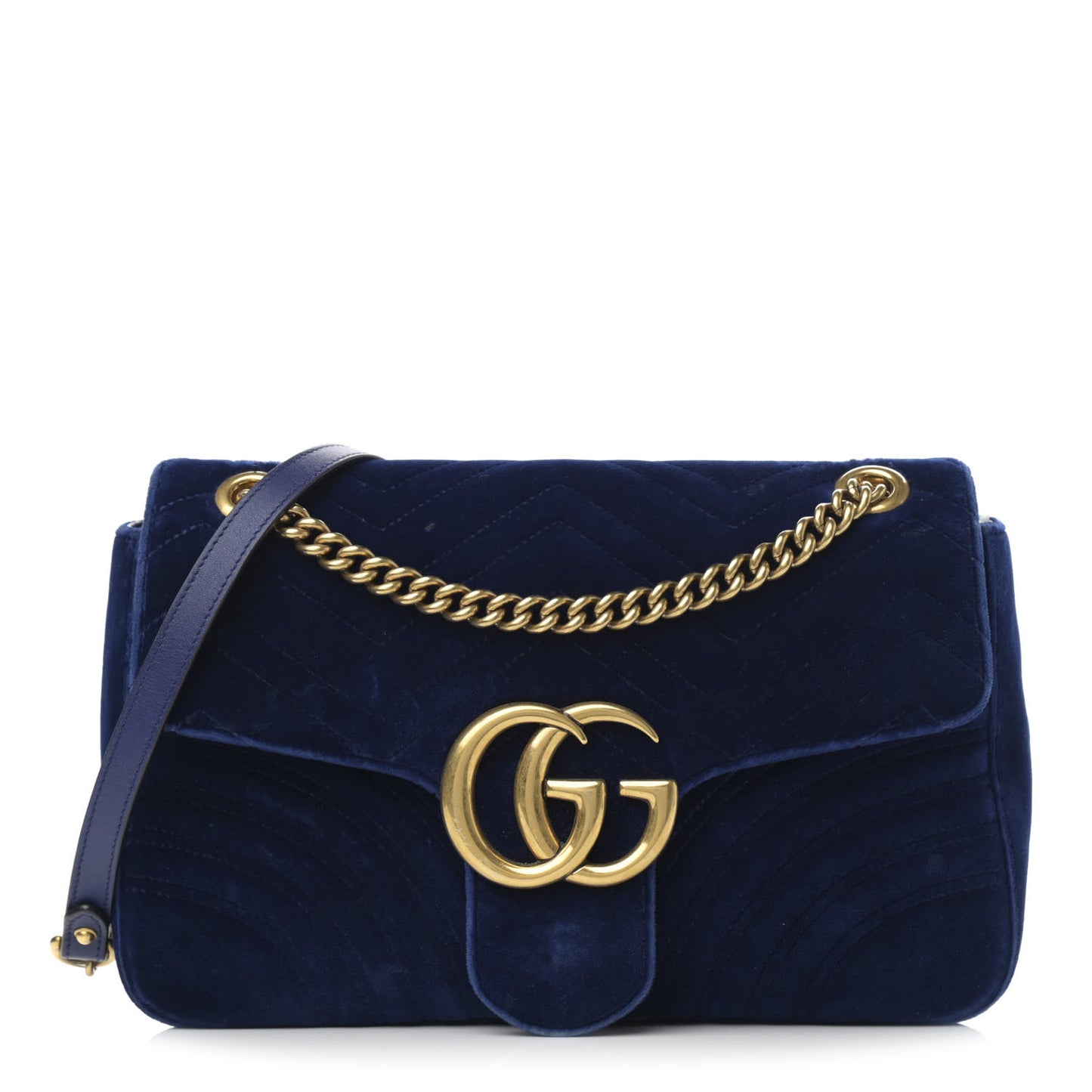 Velvet Matelasse Medium GG Marmont Shoulder Bag Cobalt Blue
