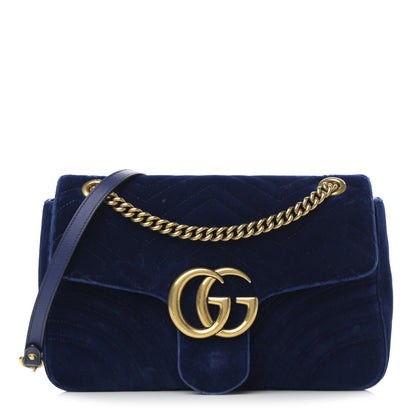 Gucci Velvet Matelasse Medium GG Marmont Shoulder Bag Cobalt Blue 1 of 15
