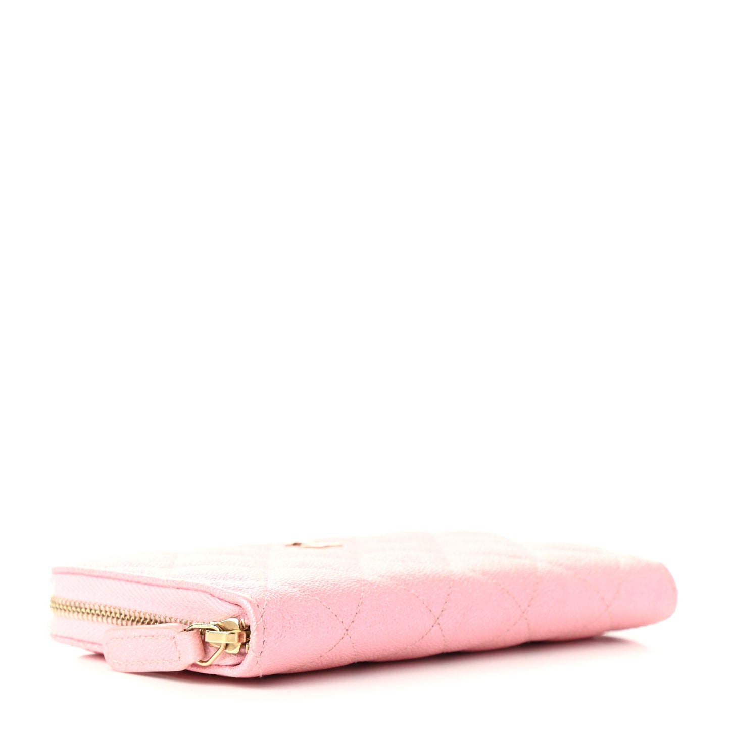 Iridescent Caviar Quilted Medium Zip Around Wallet Pink
