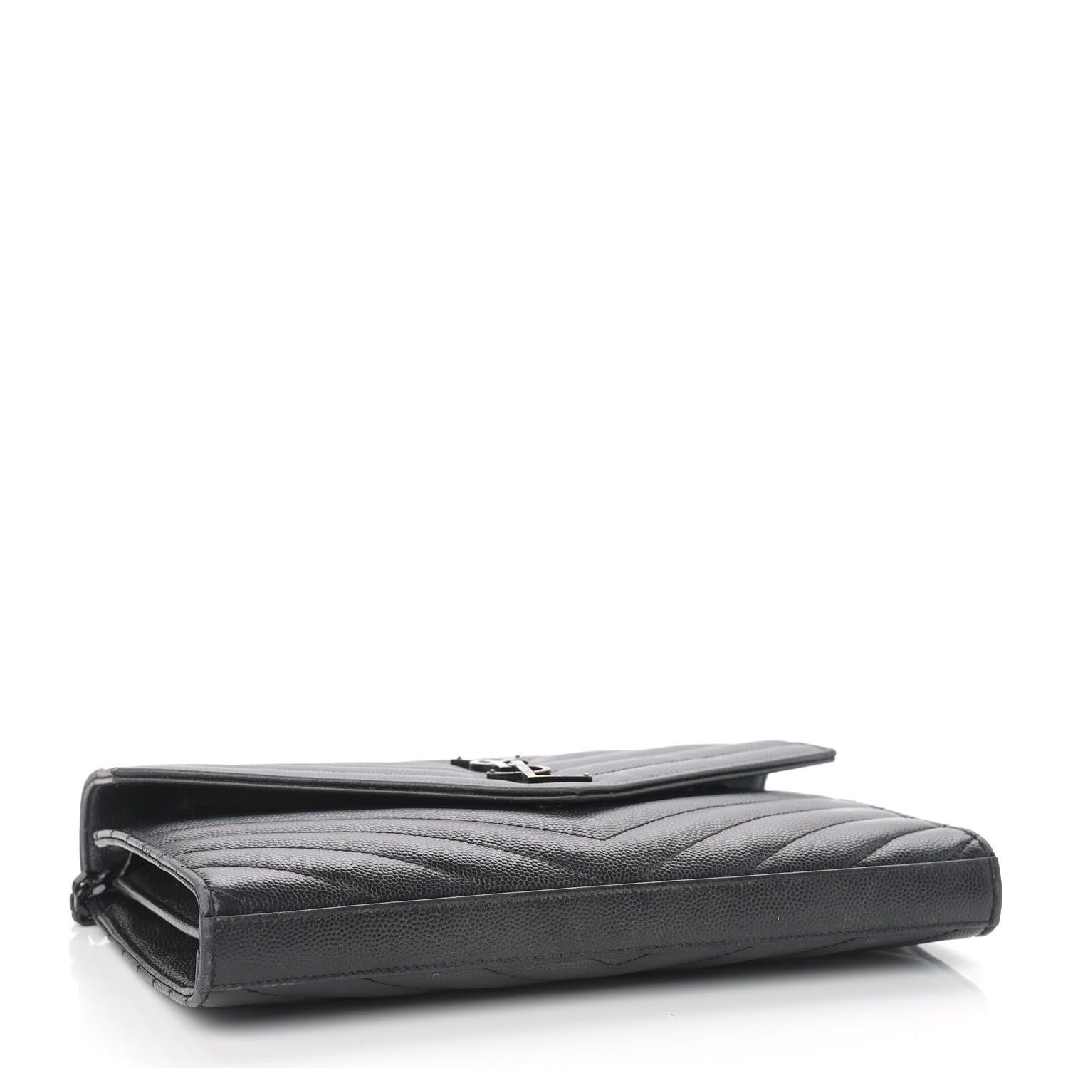 Saint Laurent Grain De Poudre Matelasse Chevron Monogram Chain Wallet Black 4 of 14