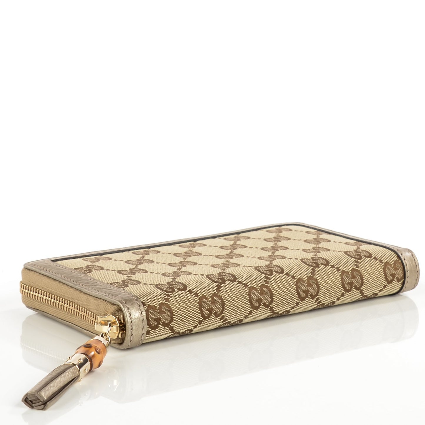 Monogram Bamboo Tassel Zip Around Wallet Gold
