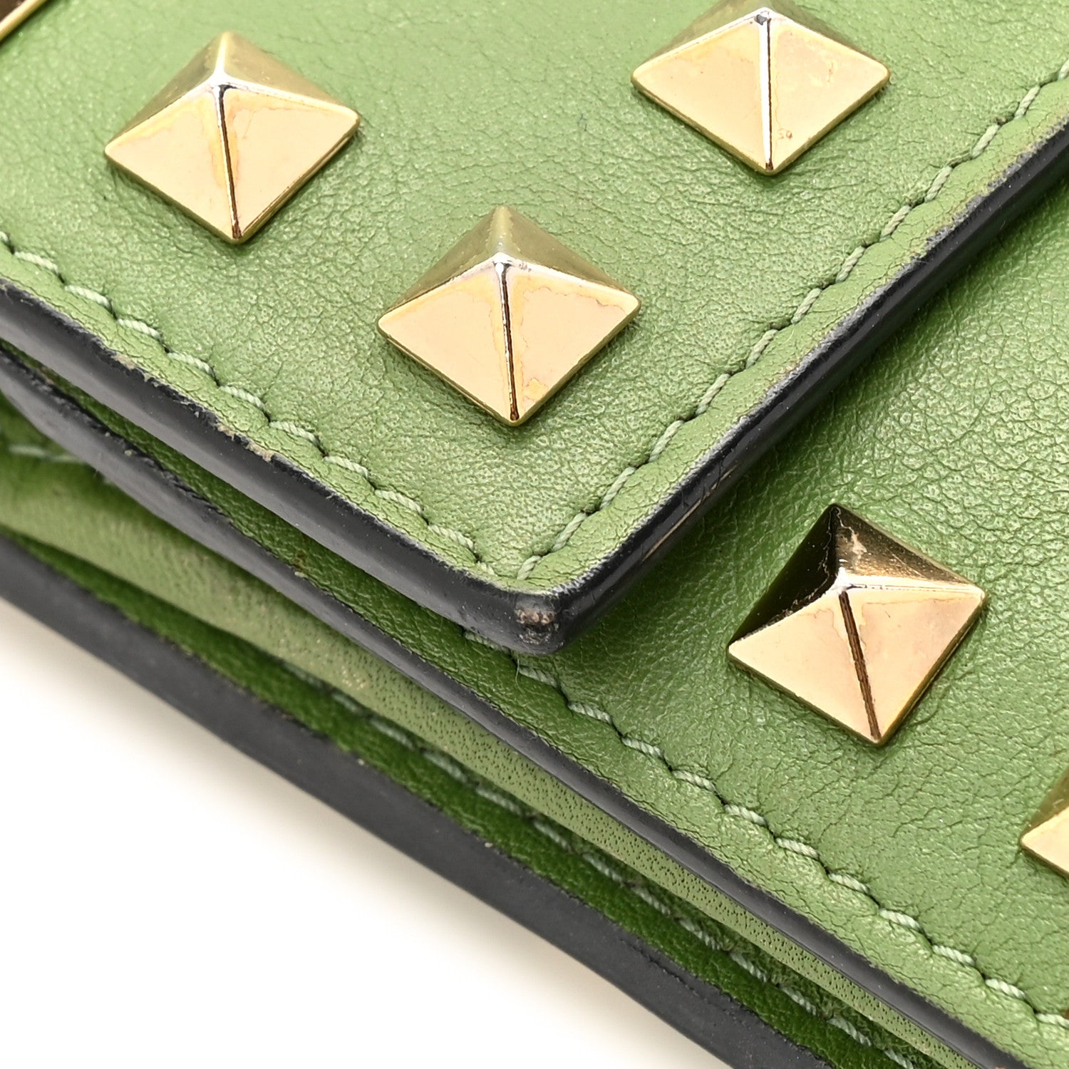 Valentino Garavani Calfskin Rockstud Wristlet Travel Wallet Green 14 of 17