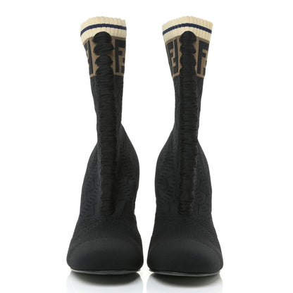 Fendi Stretch Fabric FF Reloaded Openwork Rockoko Sock Boots 39 Black Tobacco Marino 2 of 11