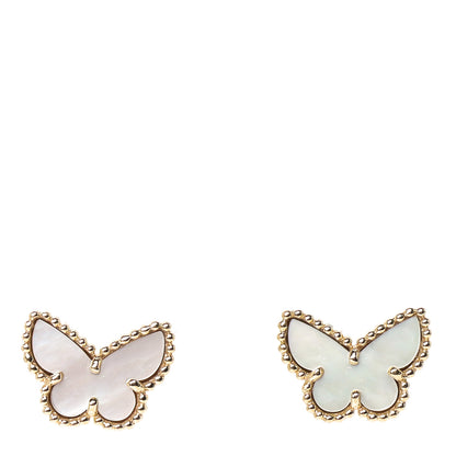 Van Cleef & Arpels 18K Yellow Gold Mother of Pearl Sweet Alhambra Butterfly Earrings 1 of 5