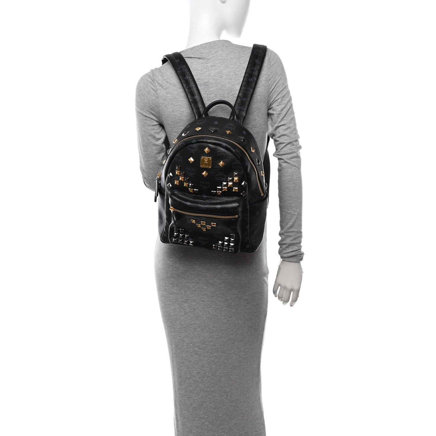Grained Calfskin Visetos Studded Small Stark M Backpack Black