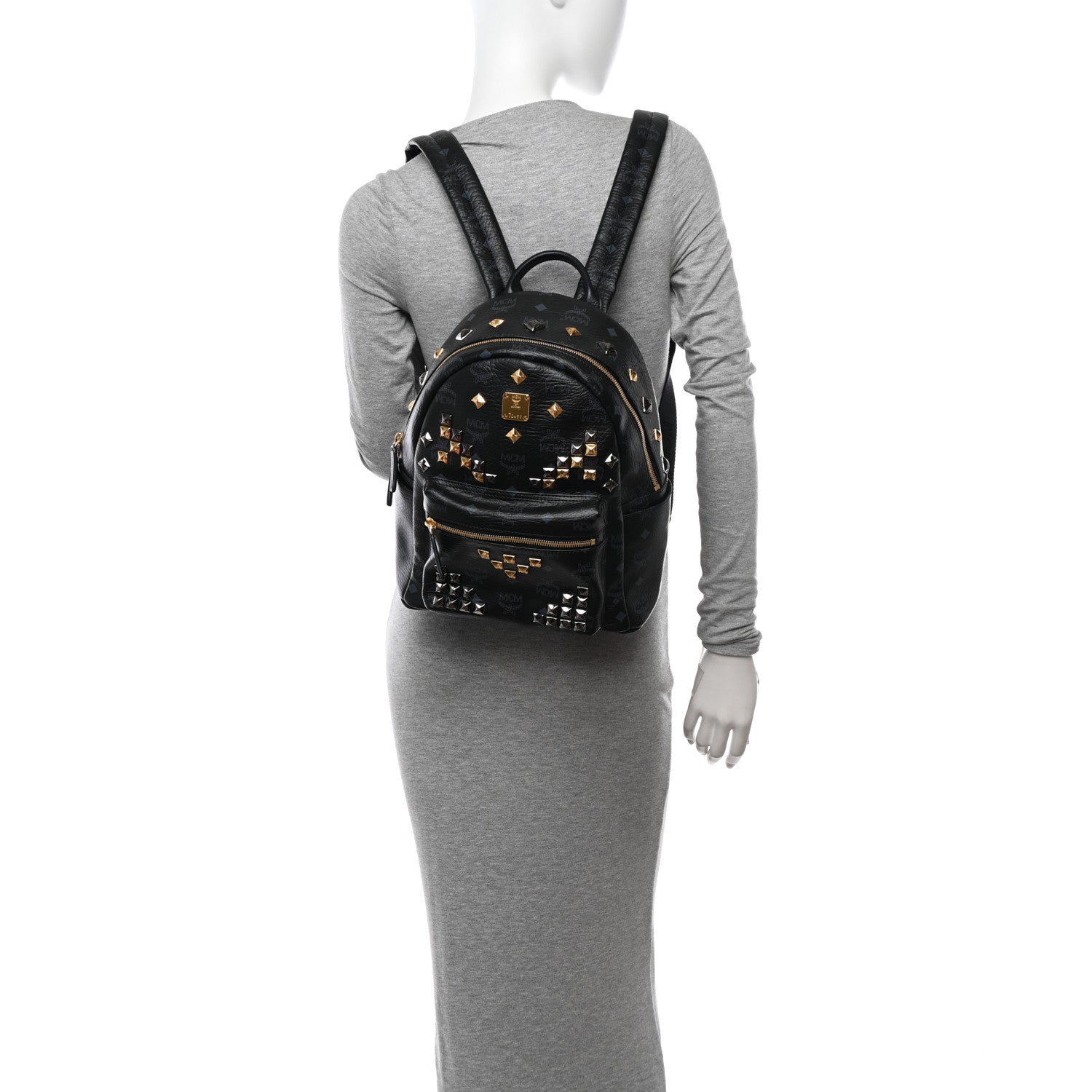 MCM Grained Calfskin Visetos Studded Small Stark M Backpack Black 2 of 9