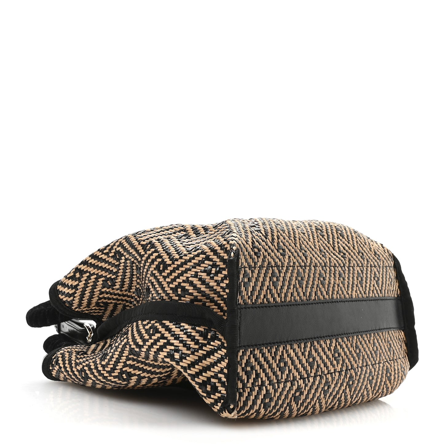 Raffia Woven Velvet Marianne Shopper Tote Black Natural