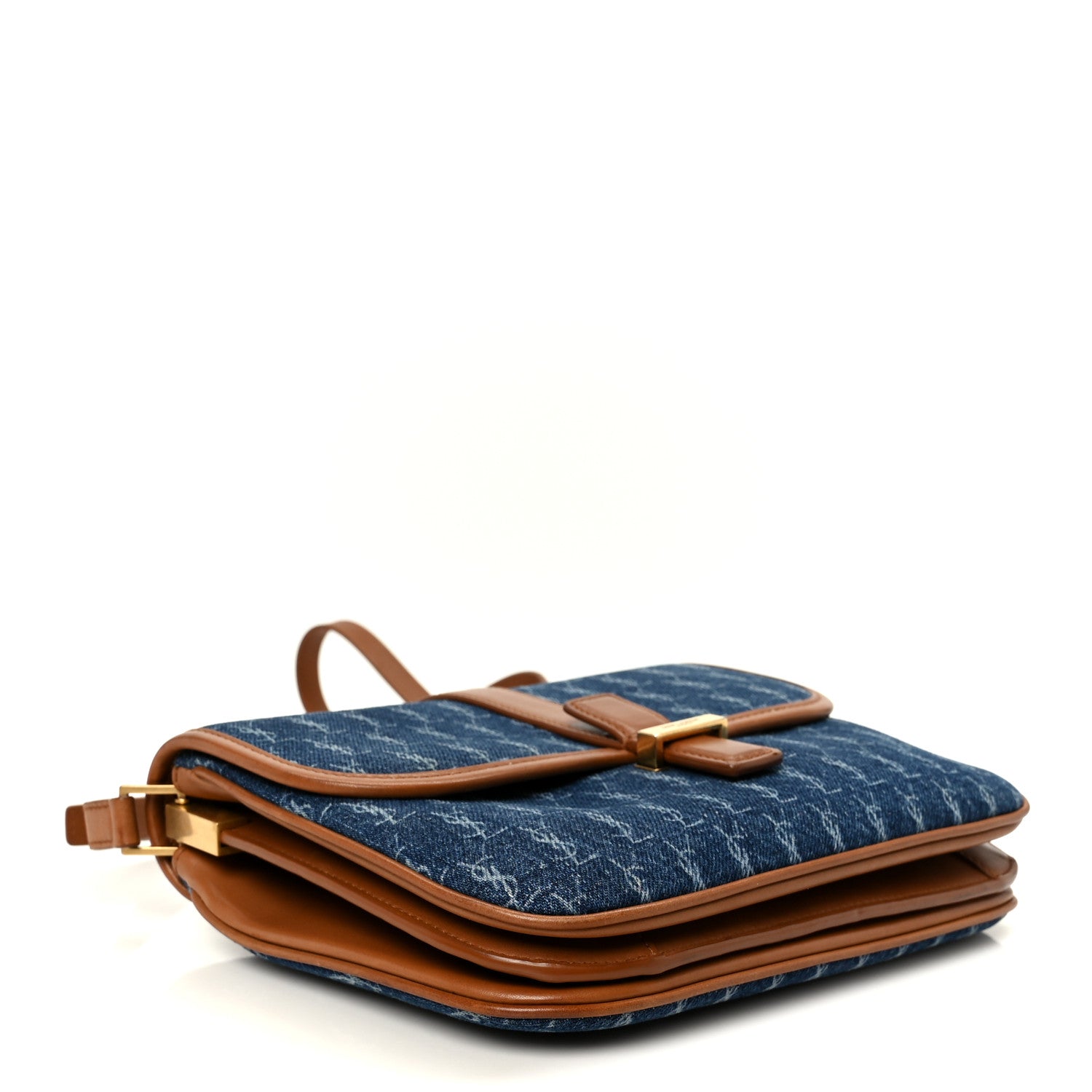 Saint Laurent Denim All-Over Monogram Small Le Monogramme Satchel Navy Blue 4 of 11