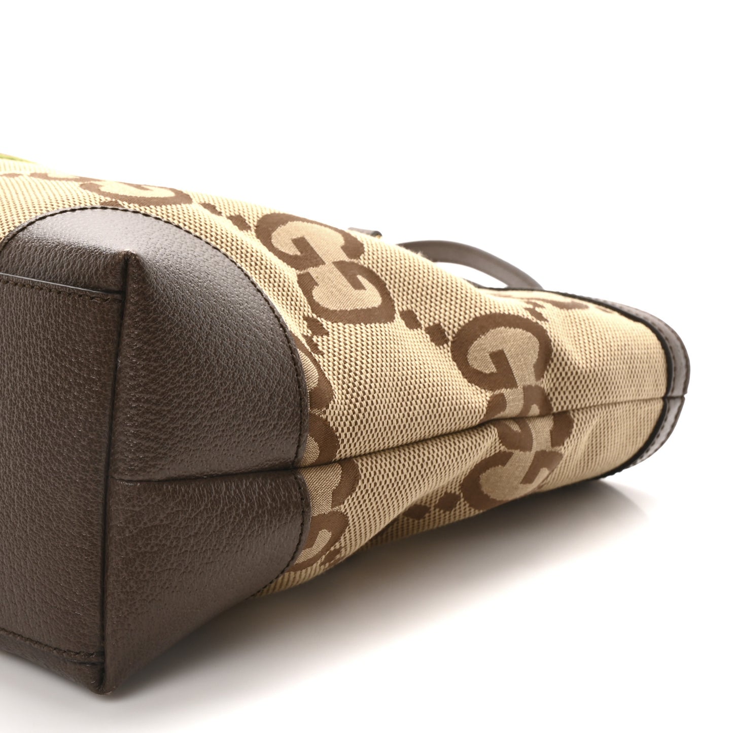 Monogram Jumbo GG Textured Dollar Calfskin Web Medium Ophidia Shopping Tote Camel Ebony