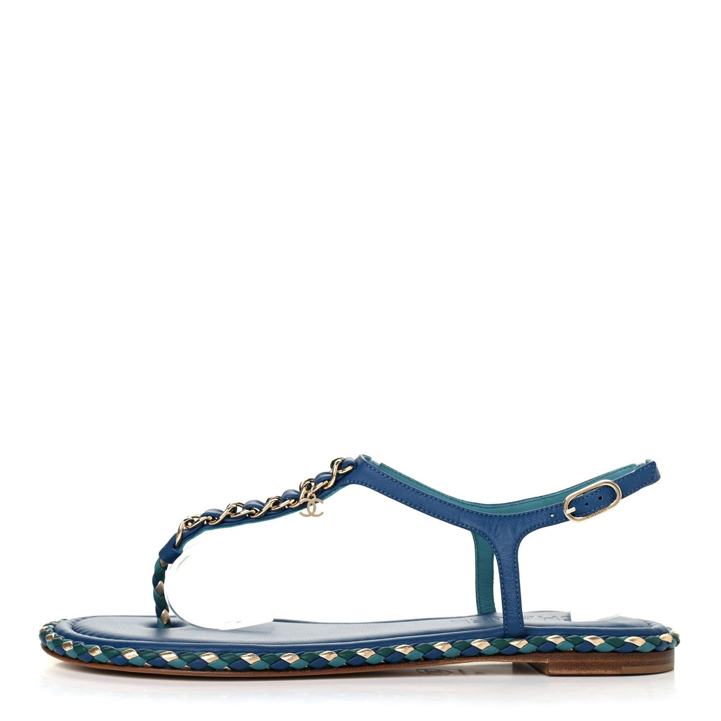 Lambskin Chain Thong Sandals 41 Blue