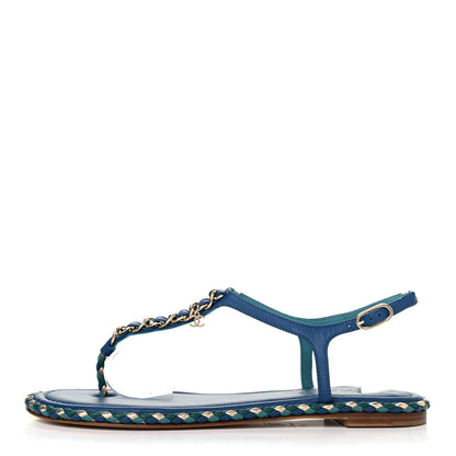 Chanel Lambskin Chain Thong Sandals 41 Blue 1 of 4