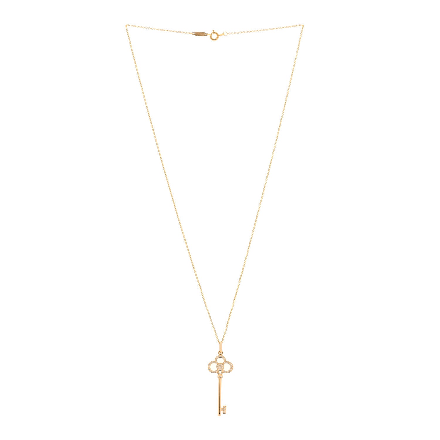 Tiffany 18K Rose Gold Diamond Crown Key Pendant Necklace 2 of 3