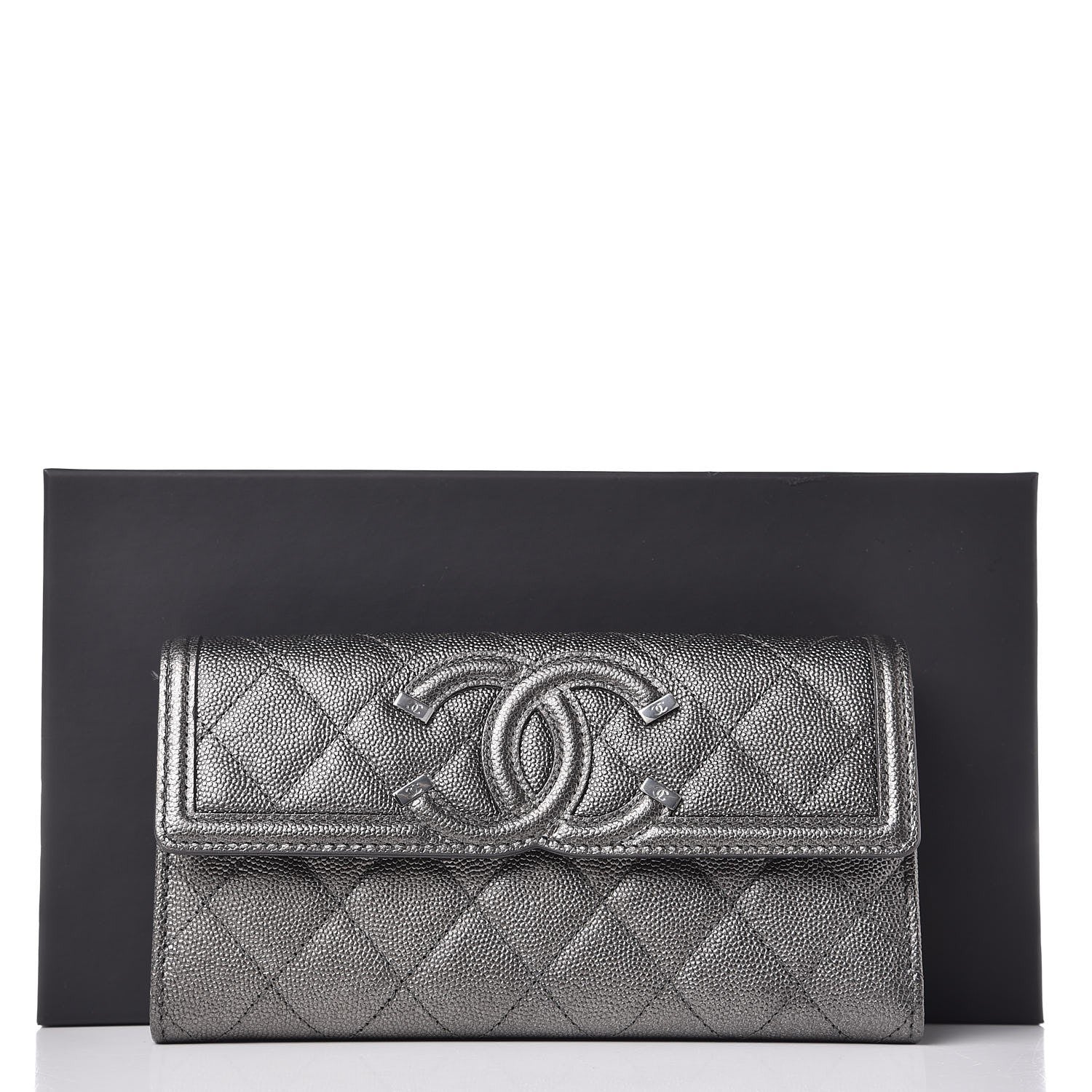 Chanel Metallic Caviar Filigree Flap Wallet Dark Silver 9 of 9