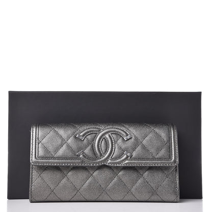 Chanel Metallic Caviar Filigree Flap Wallet Dark Silver 9 of 9