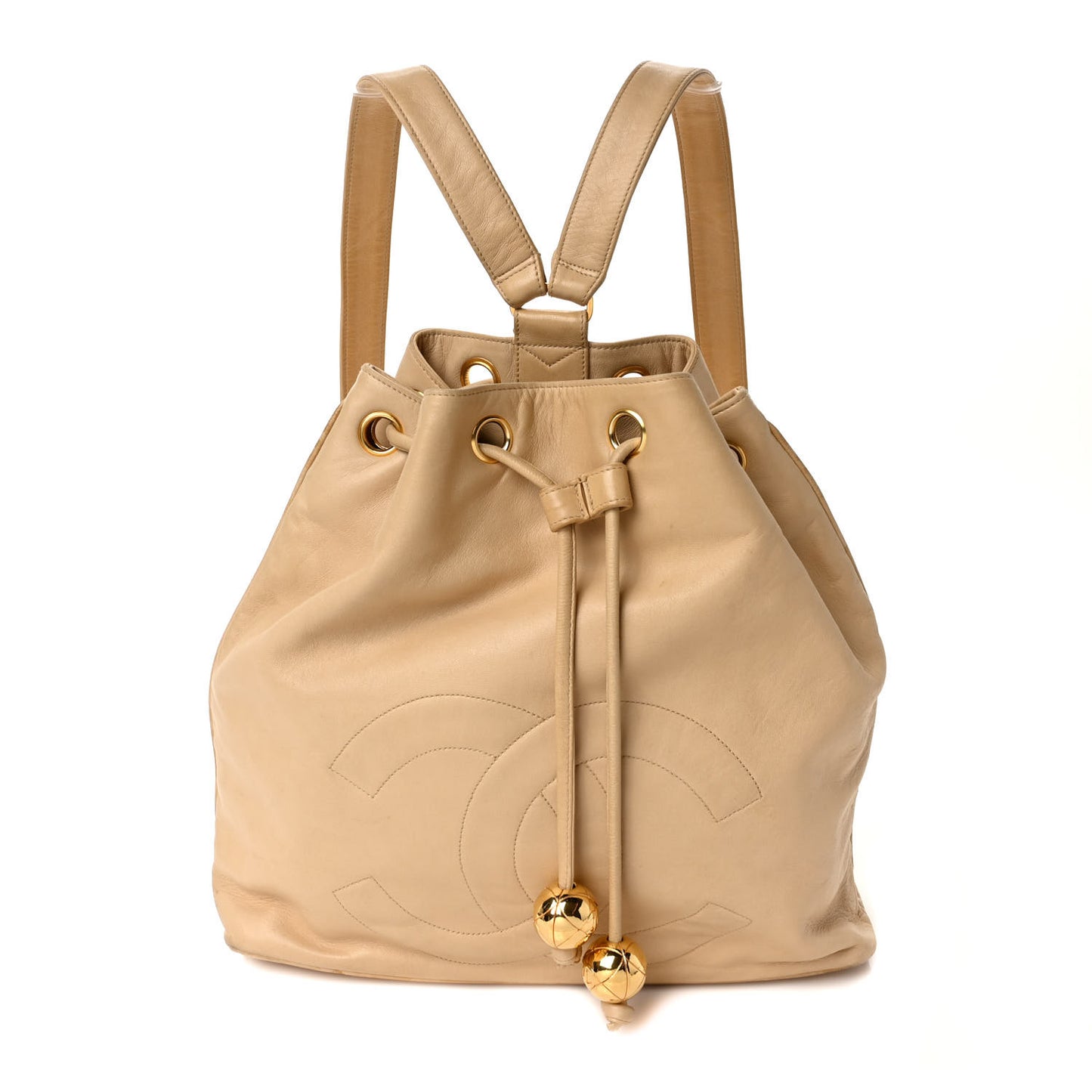 Lambskin Timeless CC Drawstring Backpack Beige