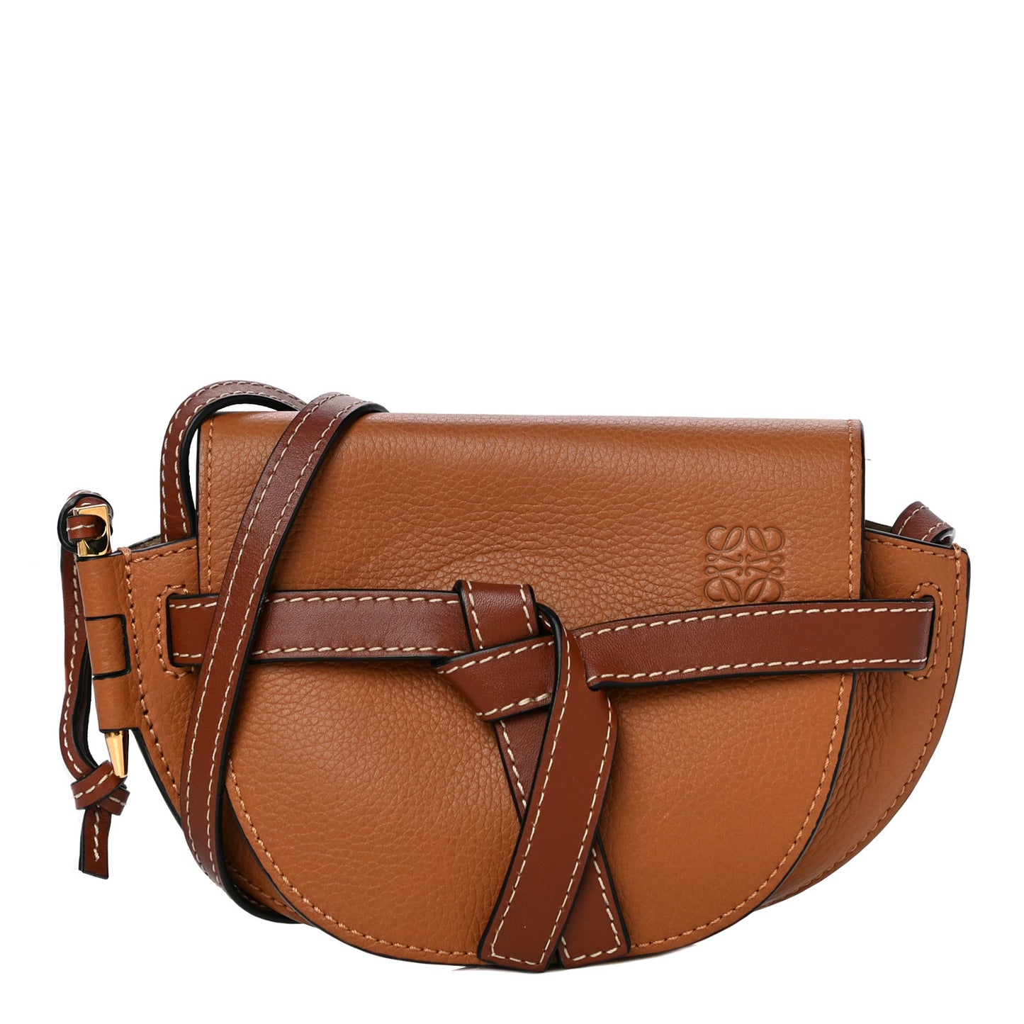 Grained Calfskin Mini Gate Crossbody Bag Caramel Pecan