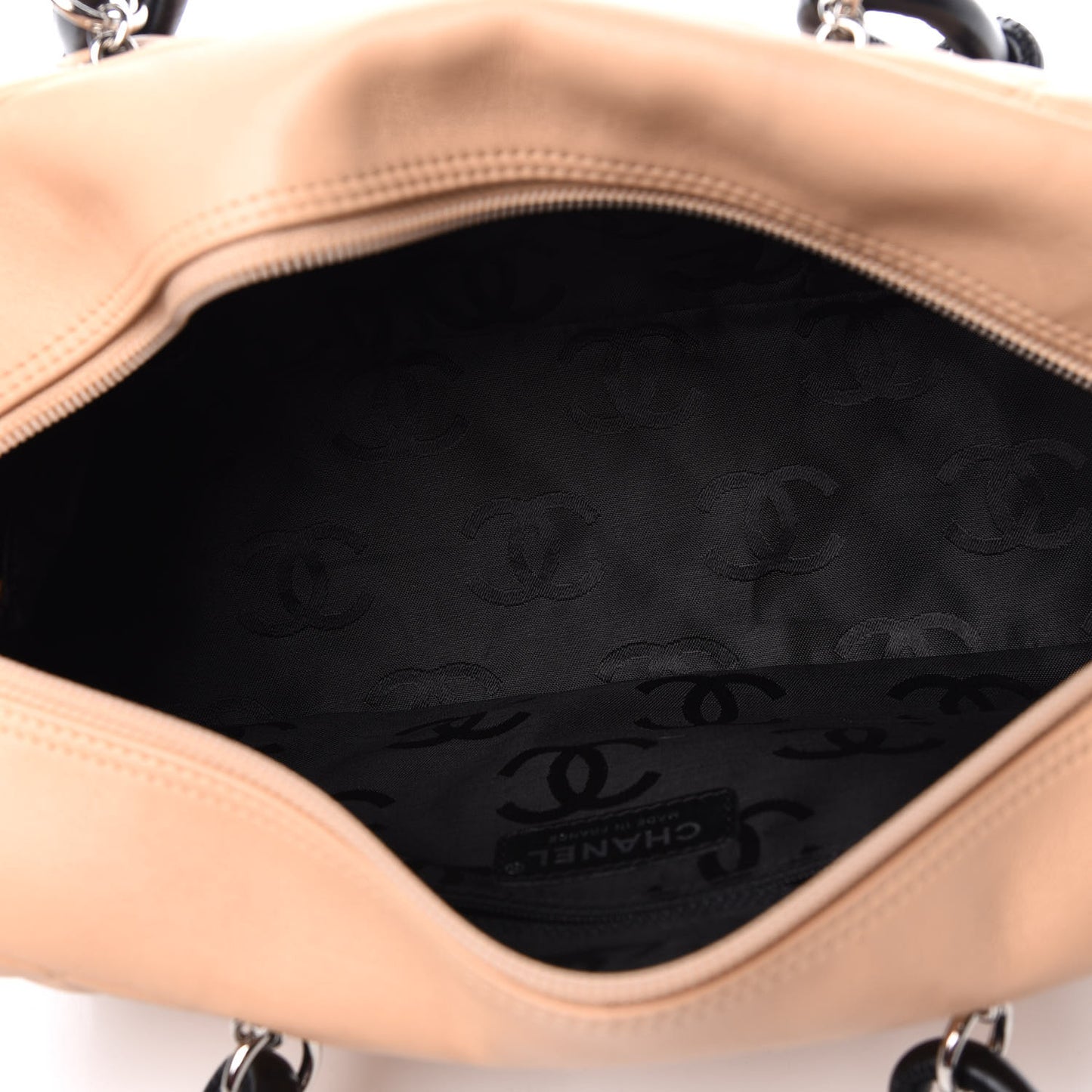 Calfskin Quilted Large Cambon Bowler Beige Black