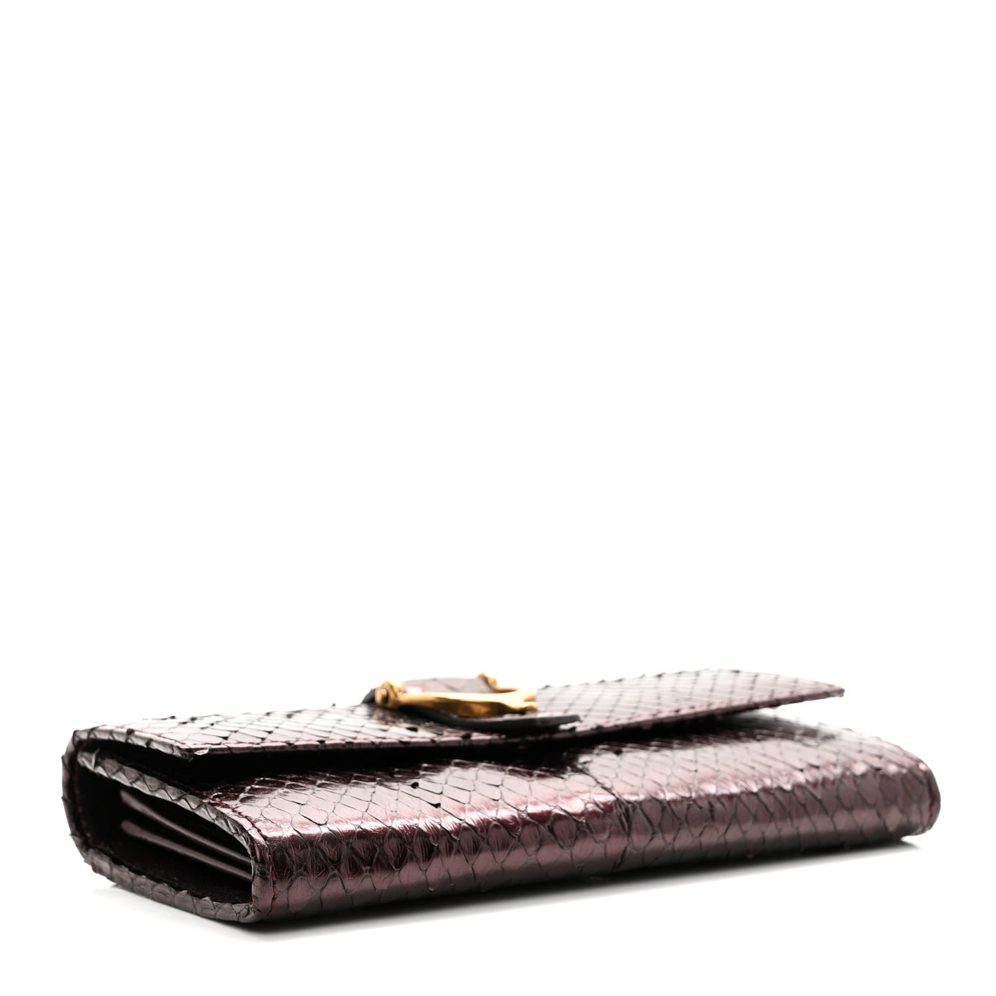 Metallic Snakeskin Soft Stirrup Wallet Brown