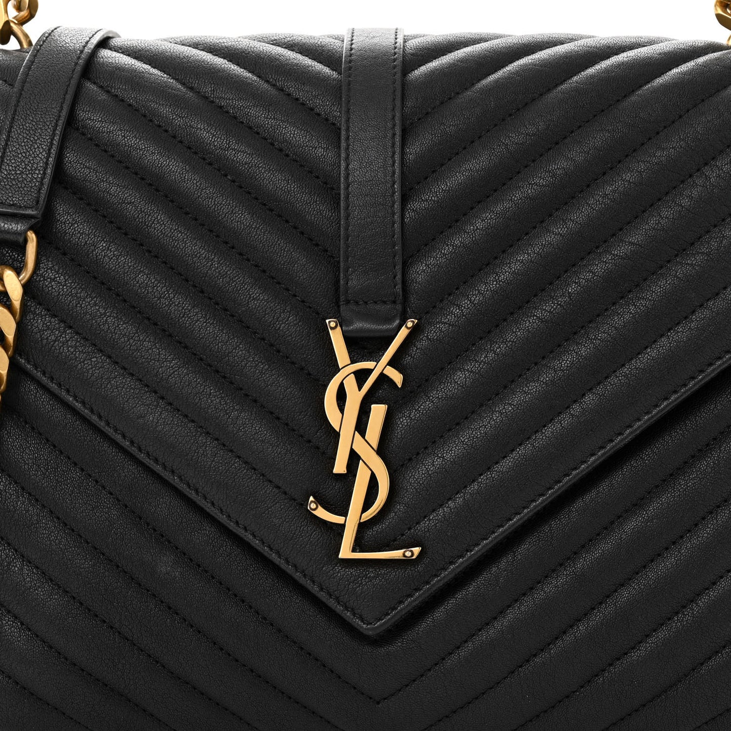 Sheepskin Matelasse Chevron Monogram Large College Satchel Black