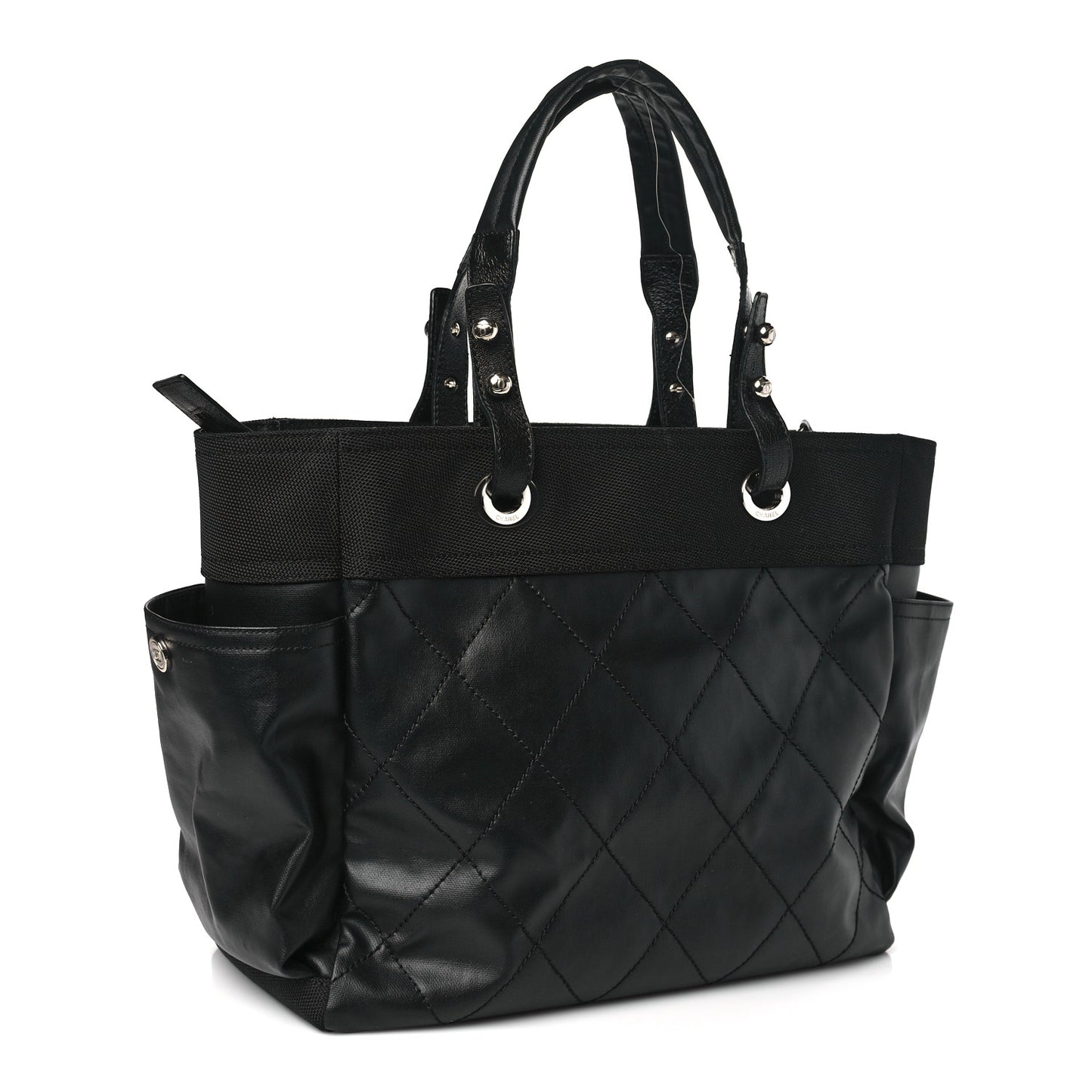 Coated Canvas Quilted Large Paris Biarritz Tote Black