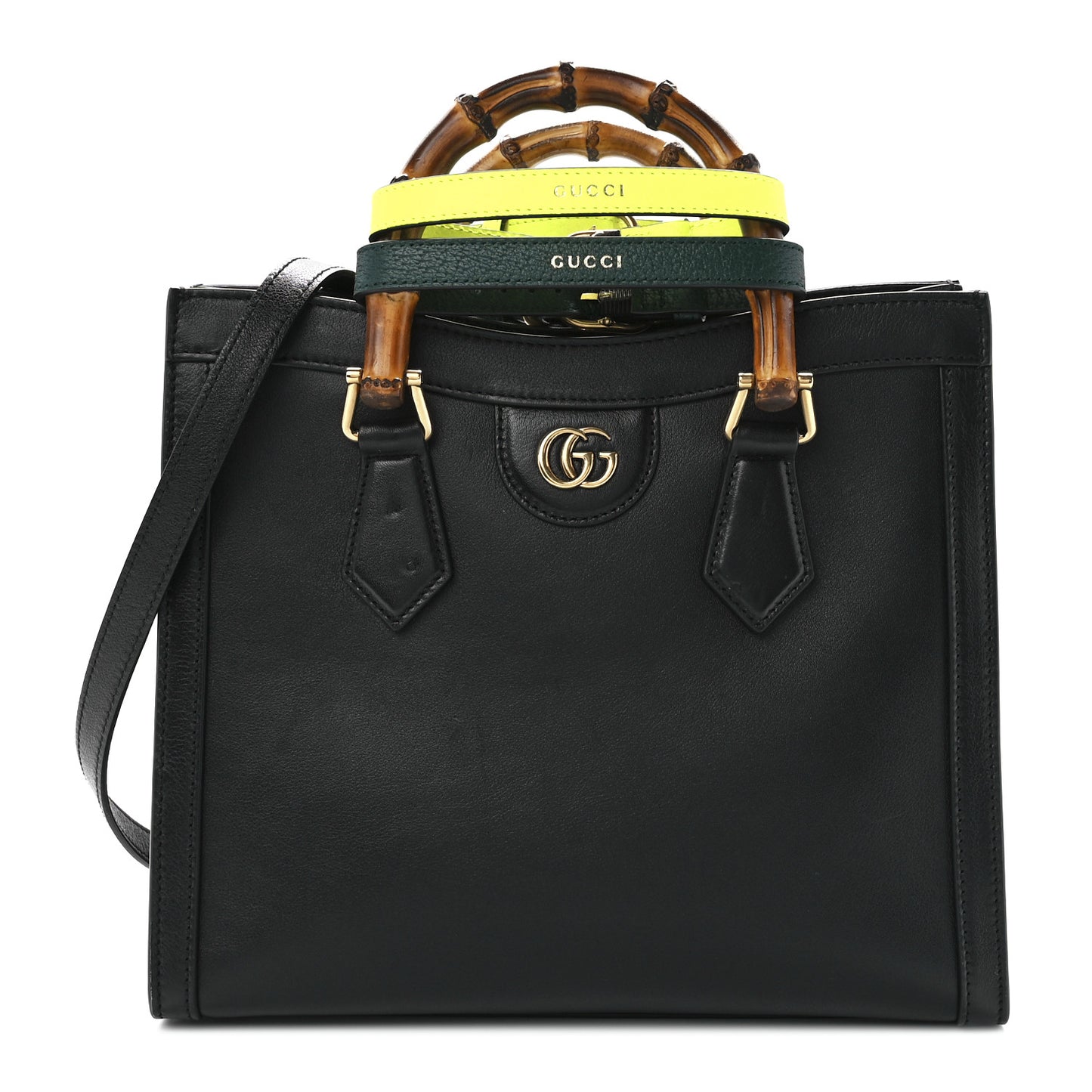Calfskin Small Diana Tote Bag Black Yellow Fluo