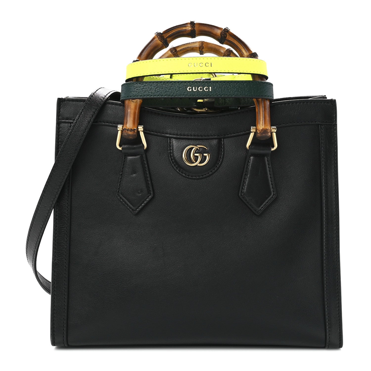 Gucci Calfskin Small Diana Tote Bag Black Yellow Fluo 1 of 12