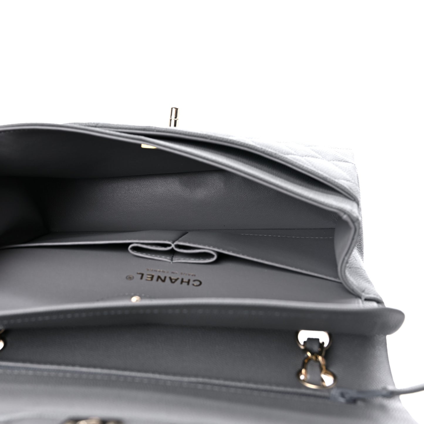 Caviar Quilted Small Double Flap Grey