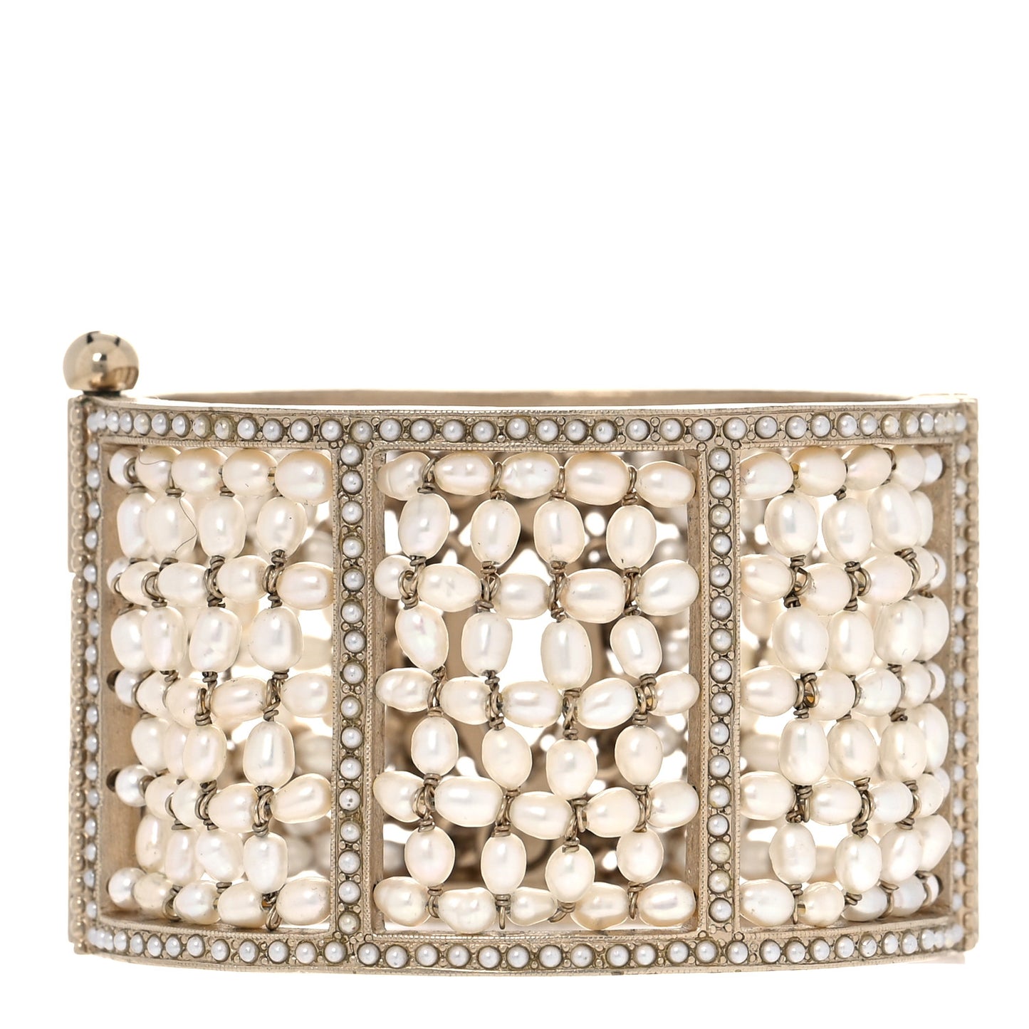 Crystal Pearl CC Cuff Bracelet Gold